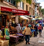 Belebter Straßenmarkt in Mauritius mit lokalen Händlern